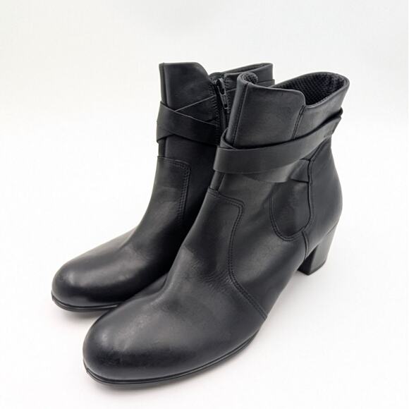 Ecco Shape M 35 Ankle Boots Side Zip Women's Leather Black Size US9-9.5 EU40 - Picture 1 of 10